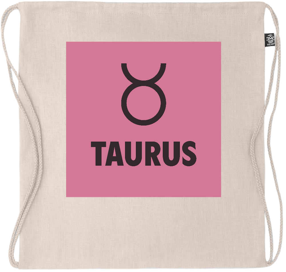 Zodiac Taurus Design - Premium hemp drawstring bag_BEIGE_front