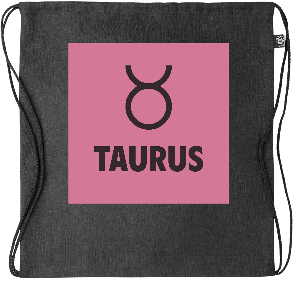 Zodiac Taurus Design - Premium hemp drawstring bag_BLACK_front