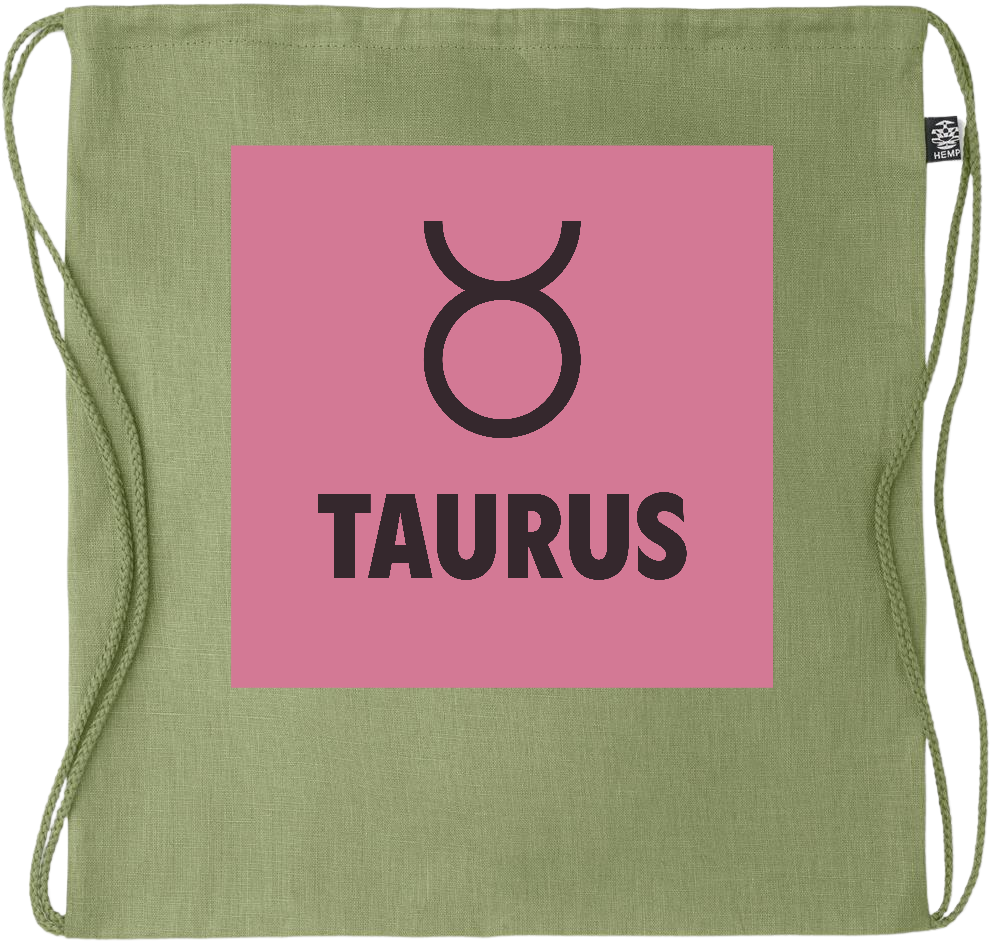 Zodiac Taurus Design - Premium hemp drawstring bag_GREEN_front