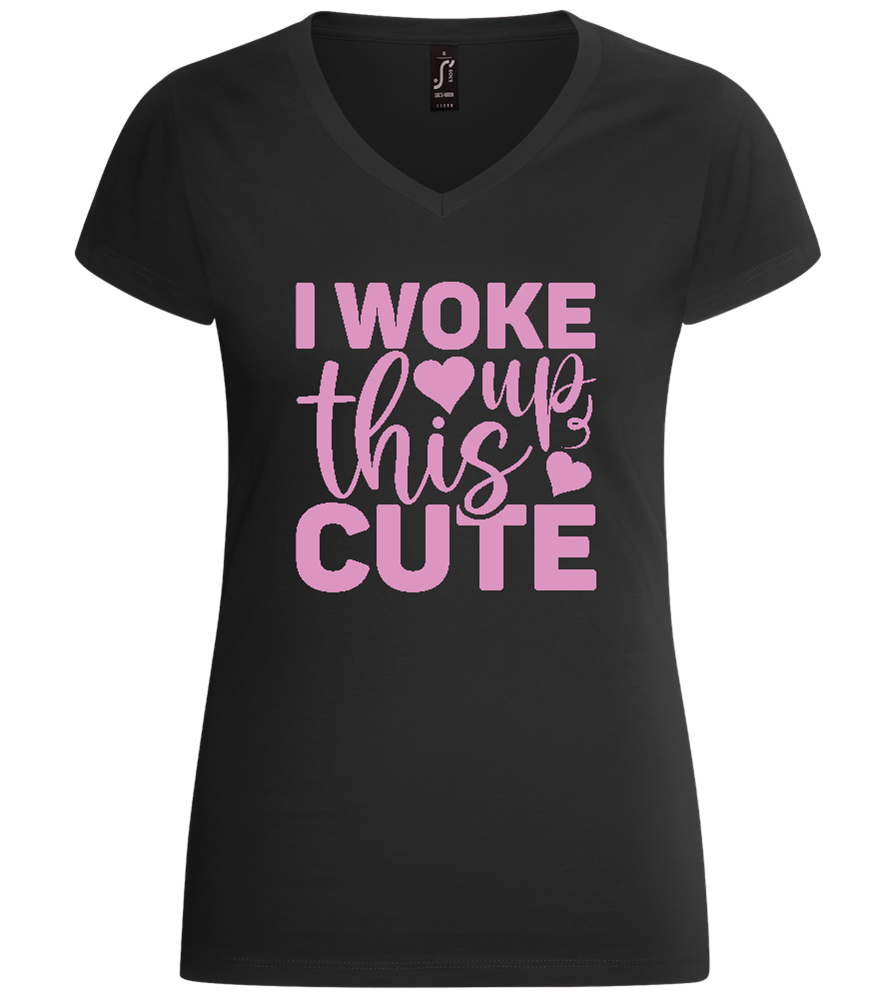 I Woke Up This Cute Hearts Design - Basic women's v-neck t-shirt_DEEP BLACK_front