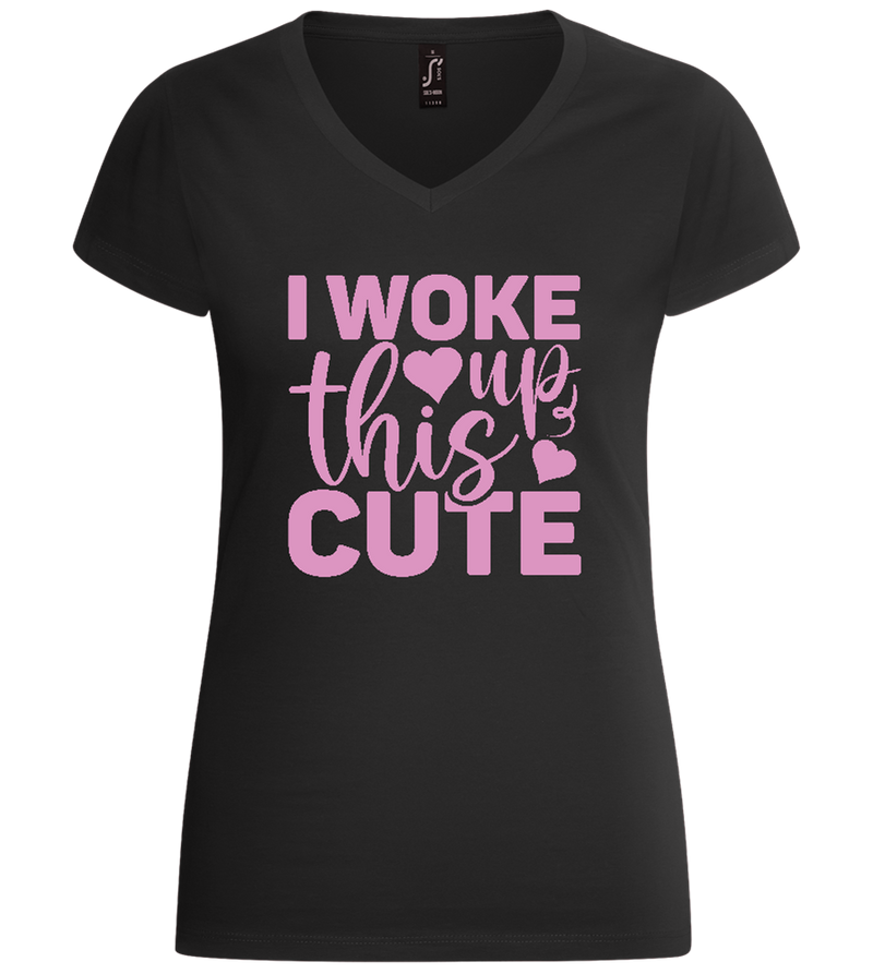 I Woke Up This Cute Hearts Design - Basic women's v-neck t-shirt_DEEP BLACK_front