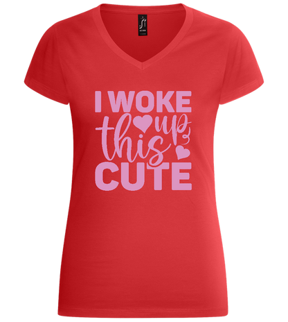 I Woke Up This Cute Hearts Design - Basic women's v-neck t-shirt_RED_front