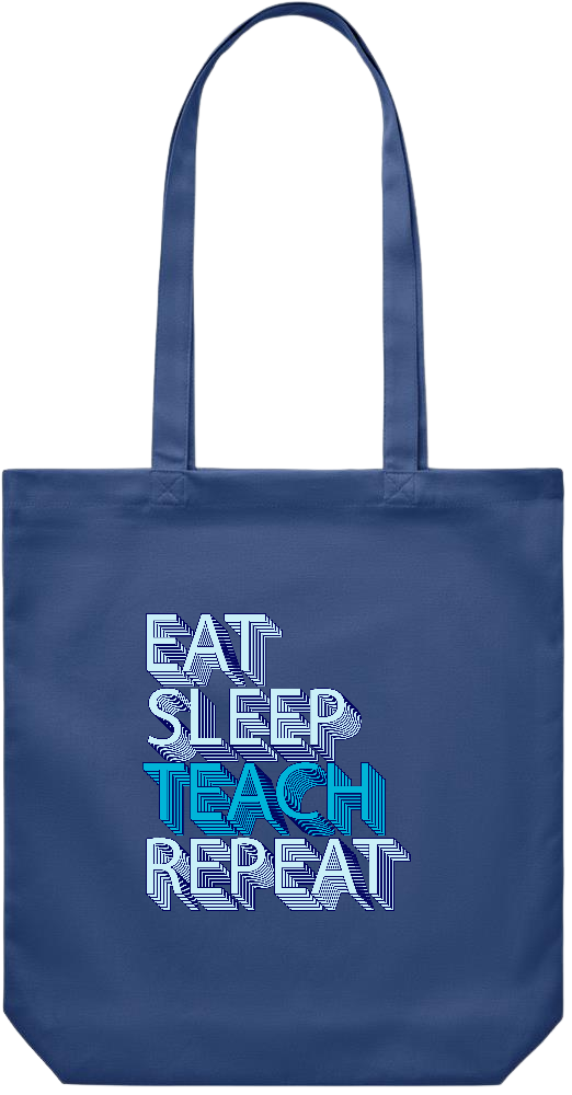 Eat Sleep Teach Repeat Design - Premium Canvas colored cotton shopping bag_BLUE_front