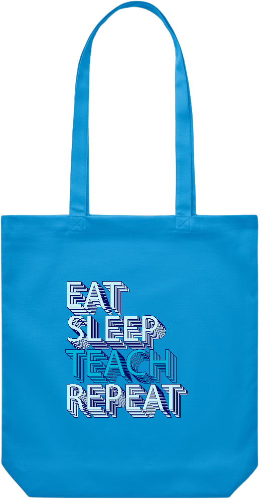 Eat Sleep Teach Repeat Design - Premium Canvas colored cotton shopping bag_TURQUOISE_front