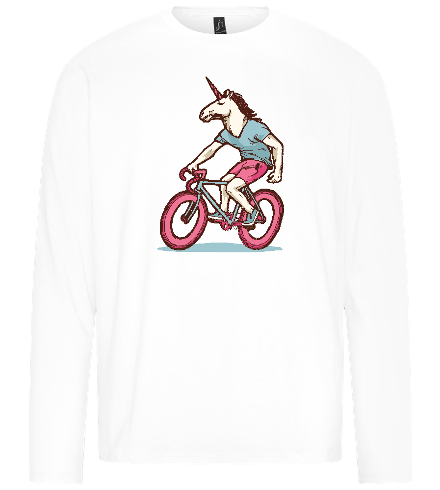 Cycling Unicorn Design - Premium men's long sleeve t-shirt_WHITE_front